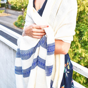 white and blue high quality rebozo