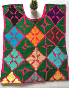 fuchsia mexican blouse with hand-embroidered flowers