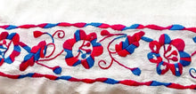 Load image into Gallery viewer, close up of embroidered flowers in fuchsia and blue