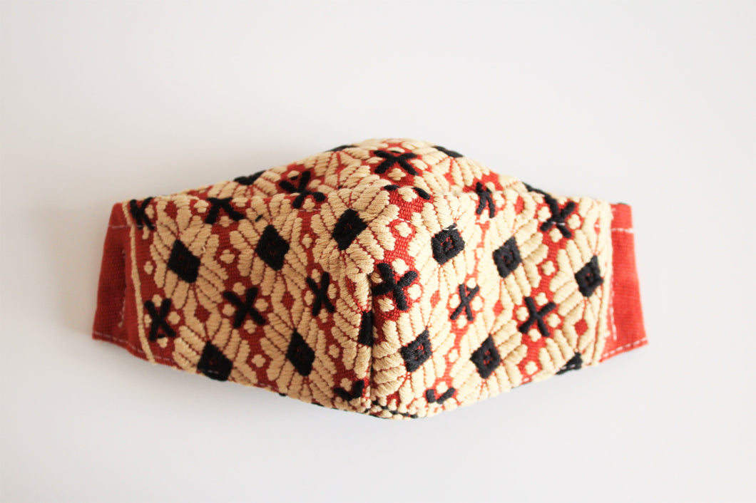 protective face mask in beautiful cream and red orange embroidery