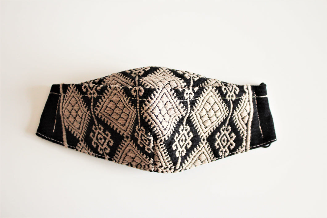 protective face mask in beautiful black and white embroidery