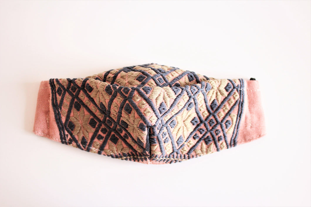 protective face mask in beautiful pale pink and blue embroidery