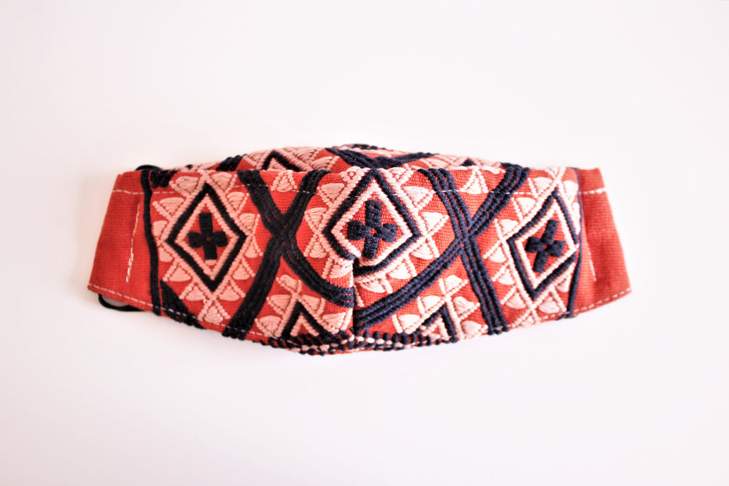 protective face mask in beautiful blue embroidered crosses