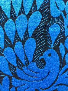hand embroidered peacock in bright blue tone