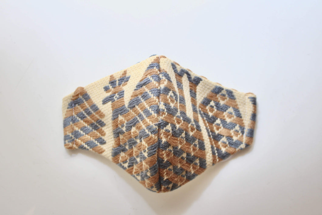 beautiful knitted mexican design face masks in mustard and gray colors