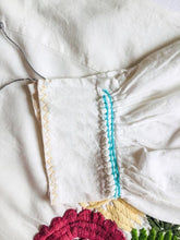 Load image into Gallery viewer, blue detail in sleeve in a white mexican blouse