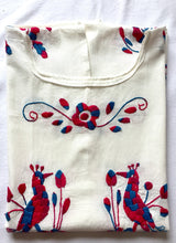 Load image into Gallery viewer, white mexican blouse with embroidered flowers in fuchsia and blue