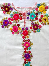 Load image into Gallery viewer, white blouse made in mexico with multi colored little flowers